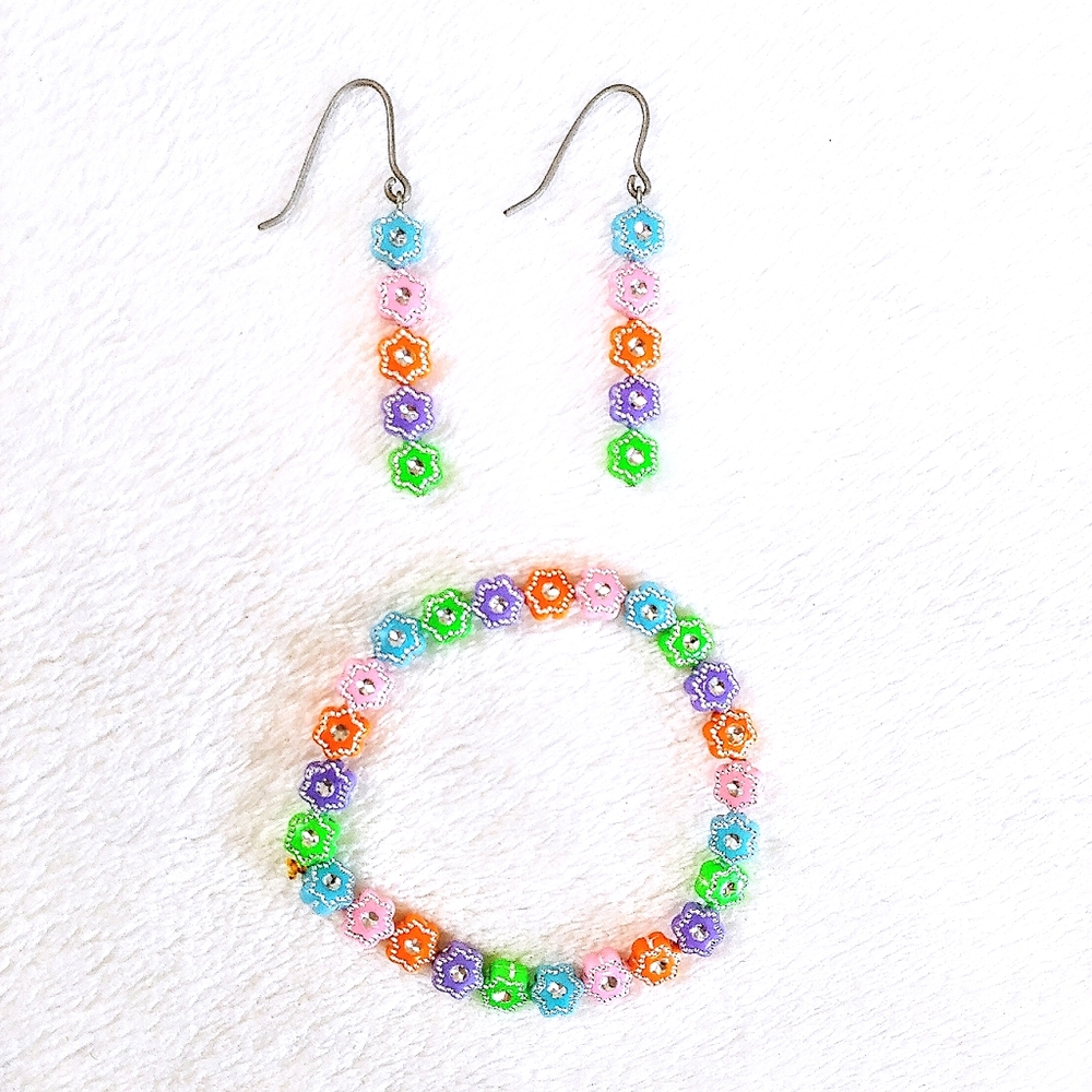 New✨Flower Gem Earrings & Bracelet Set